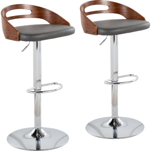 Cassis Adj Swivel Bar Stool in Walnut Wood & Grey Leatherette (Set of 2)